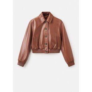 MANGO - 100% leather bomber jacket medium brown - M - Woman